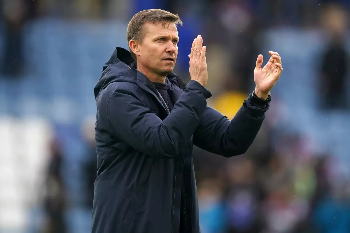 Leeds United manager Jesse Marsch applauds the fans after defeat in the Premier League match at the King Power Stadium, Leicester. Picture date: Saturday March 5, 2022.