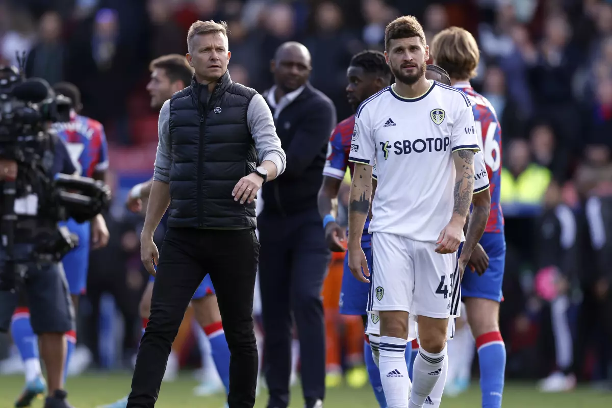 Leeds United manager Jesse Marsch with Mateusz Klich after the Premier League - October 2022