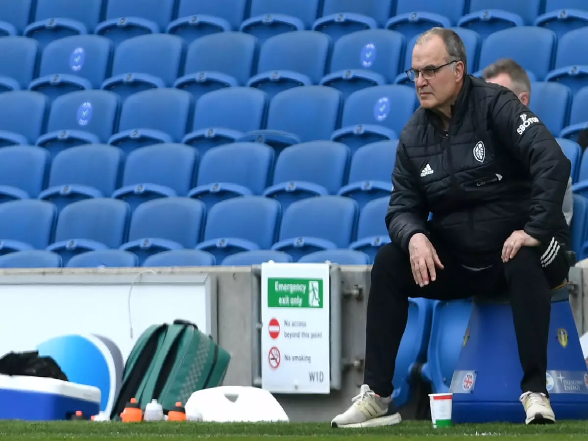 Leeds United manager Marcelo Bielsa on the touchline during the Premier League match at the AMEX Stadium Brighton.