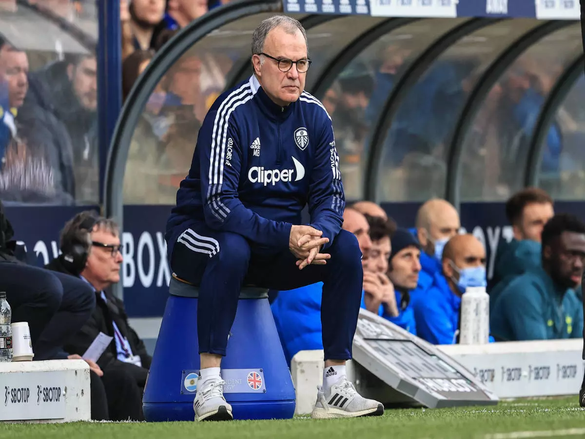Premier League Leeds United v Tottenham Hotspur Marcelo Bielsa manager of Leeds United during the game Leeds Elland Road West Yorkshire United Kingdom.