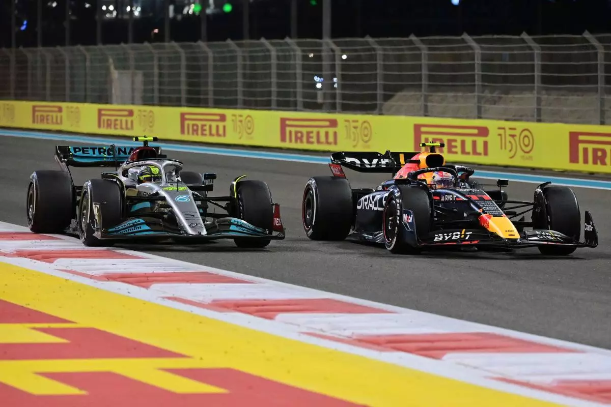 Lewis Hamilton's Mercedes and Sergio Perez's Red Bull