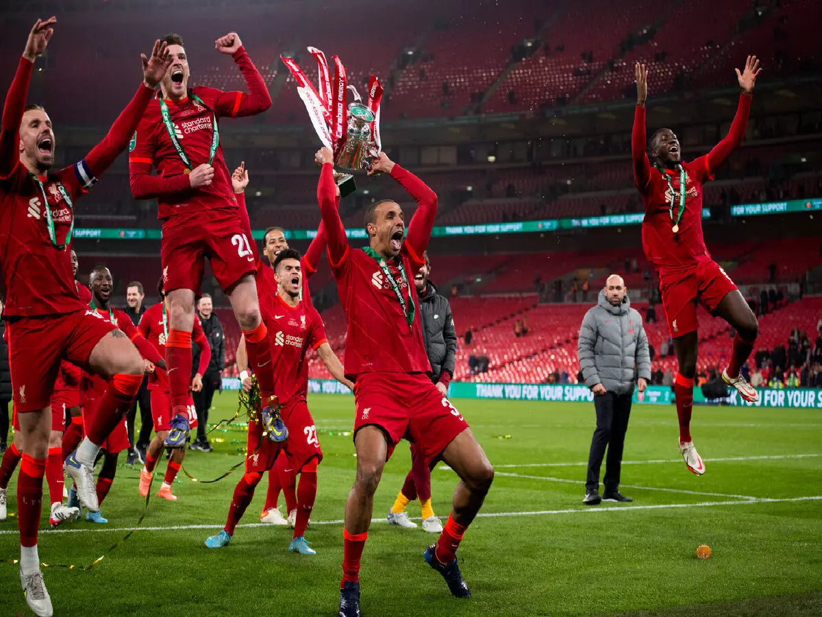 Liverpool celebrate winning the Carabao Cup final