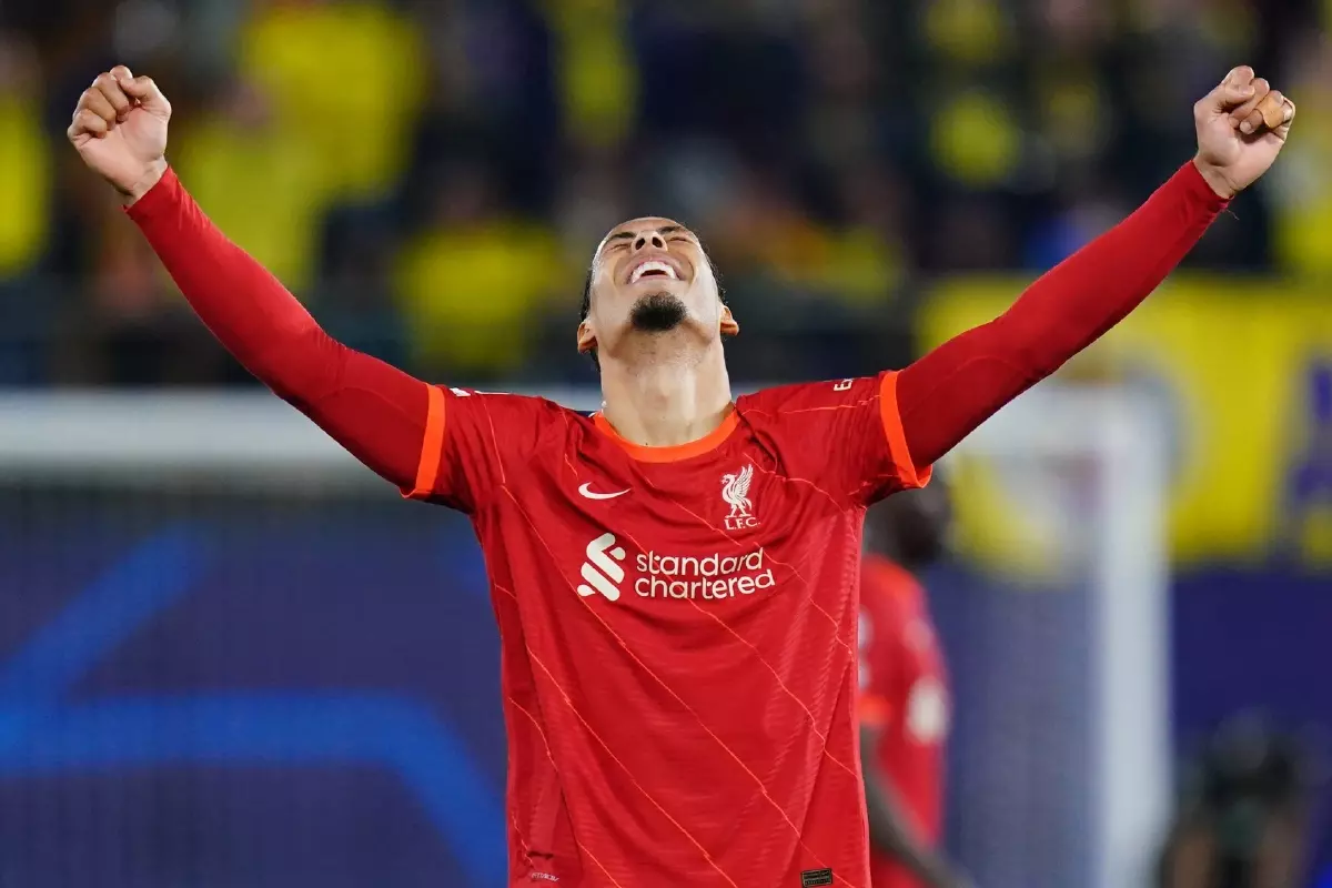 Virgil van Dijk celebrates Liverpool's progression to the Champions League final after beating Villarreal