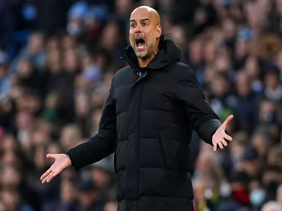 Manchester City manager Pep Guardiola reacts during the Premier League match at the Etihad Stadium, Manchester.