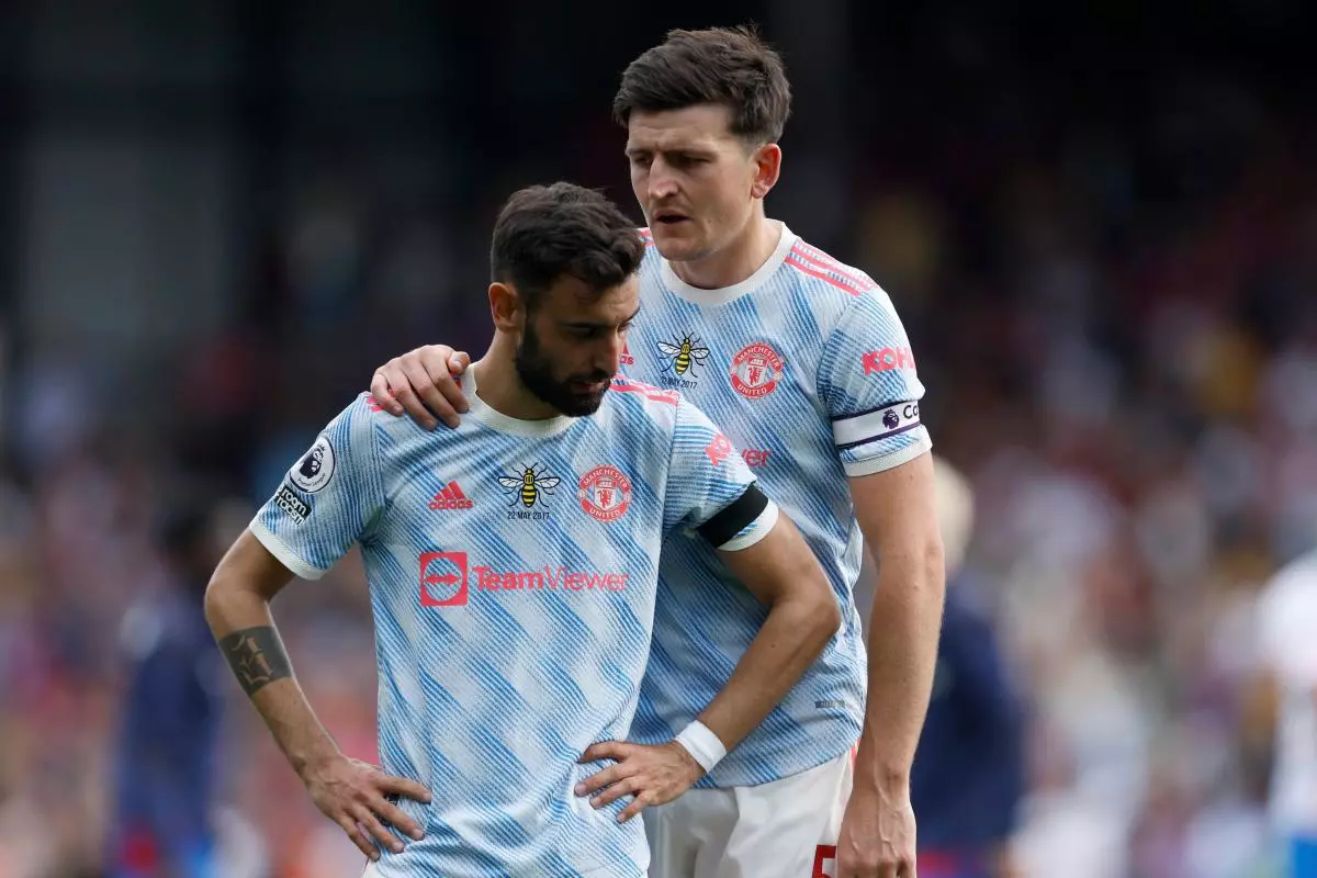 Manchester United's Bruno Fernandes (left) and Harry Maguire after the Premier League match