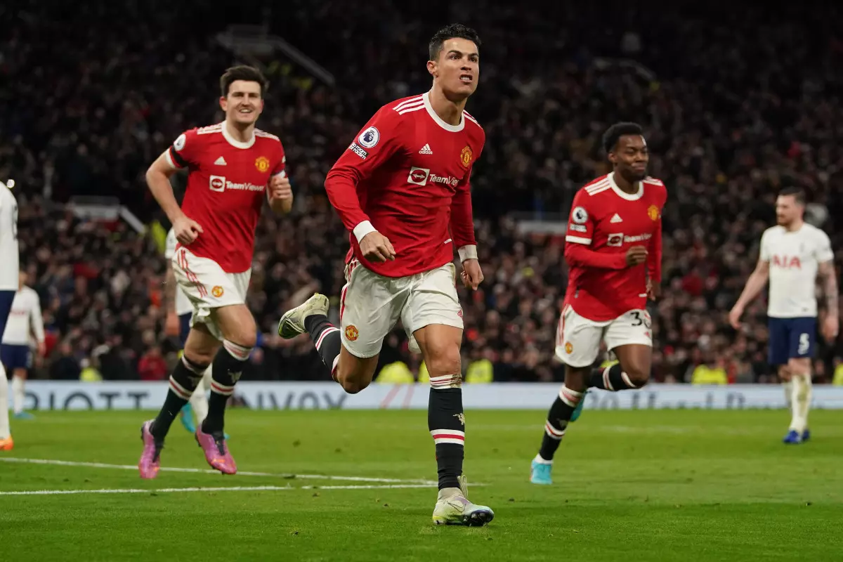 Manchester United's Cristiano Ronaldo celebrates scoring his hat trick goal and his sides third goal of the game during the Premier League match at Old Trafford, Manchester.