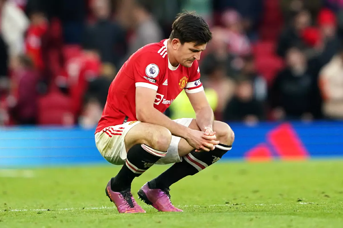 Manchester United's Harry Maguire reacts following the Premier League match at Old Trafford, Manchester.