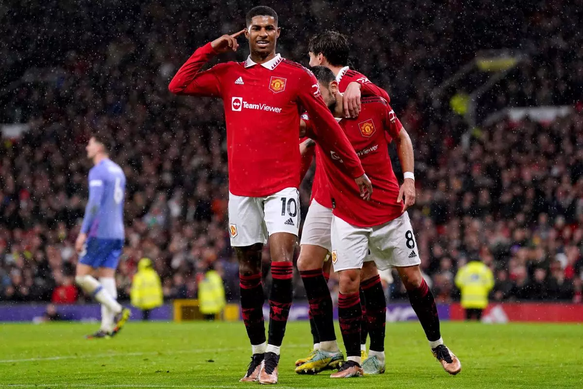 Manchester United's Marcus Rashford celebrates scoring their side's third goal of the game during the Premier League win over Bournemouth