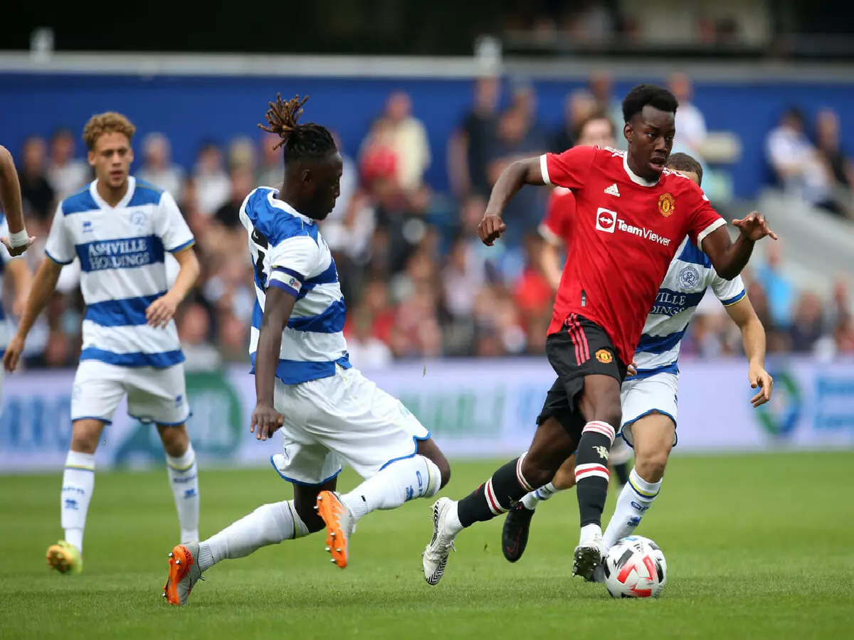 Manchester United's Anthony Elanga (right) during the pre-season friendly match at the Kiyan Prince Foundation Stadium, London.