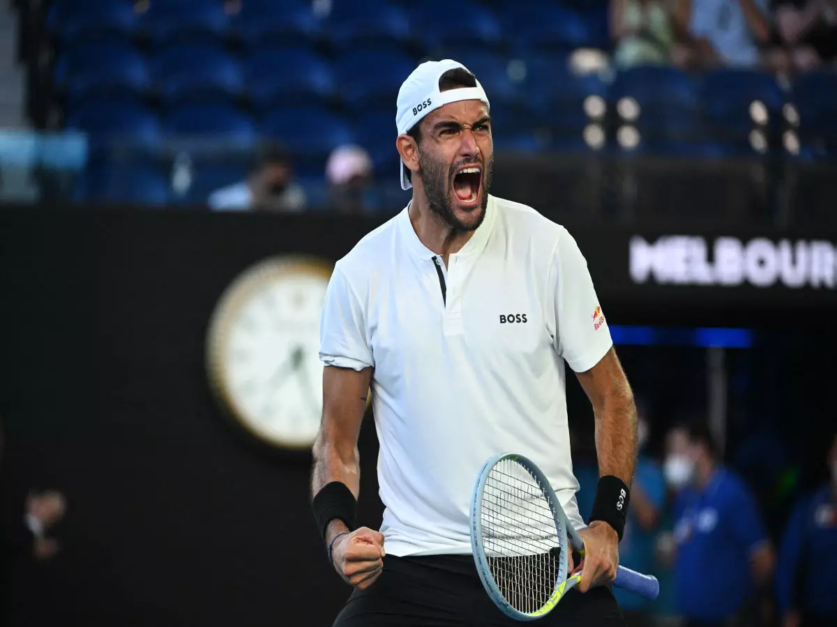 Matteo Berrettini in action during the fourth round of the Australian Open