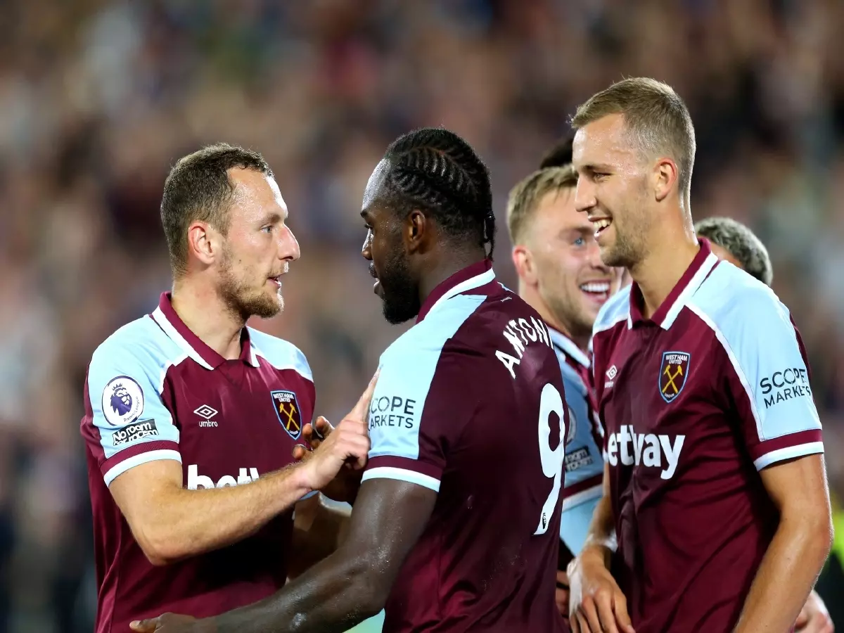 Michail Antonio celebrates becoming West Ham's top scorer in the Premier League