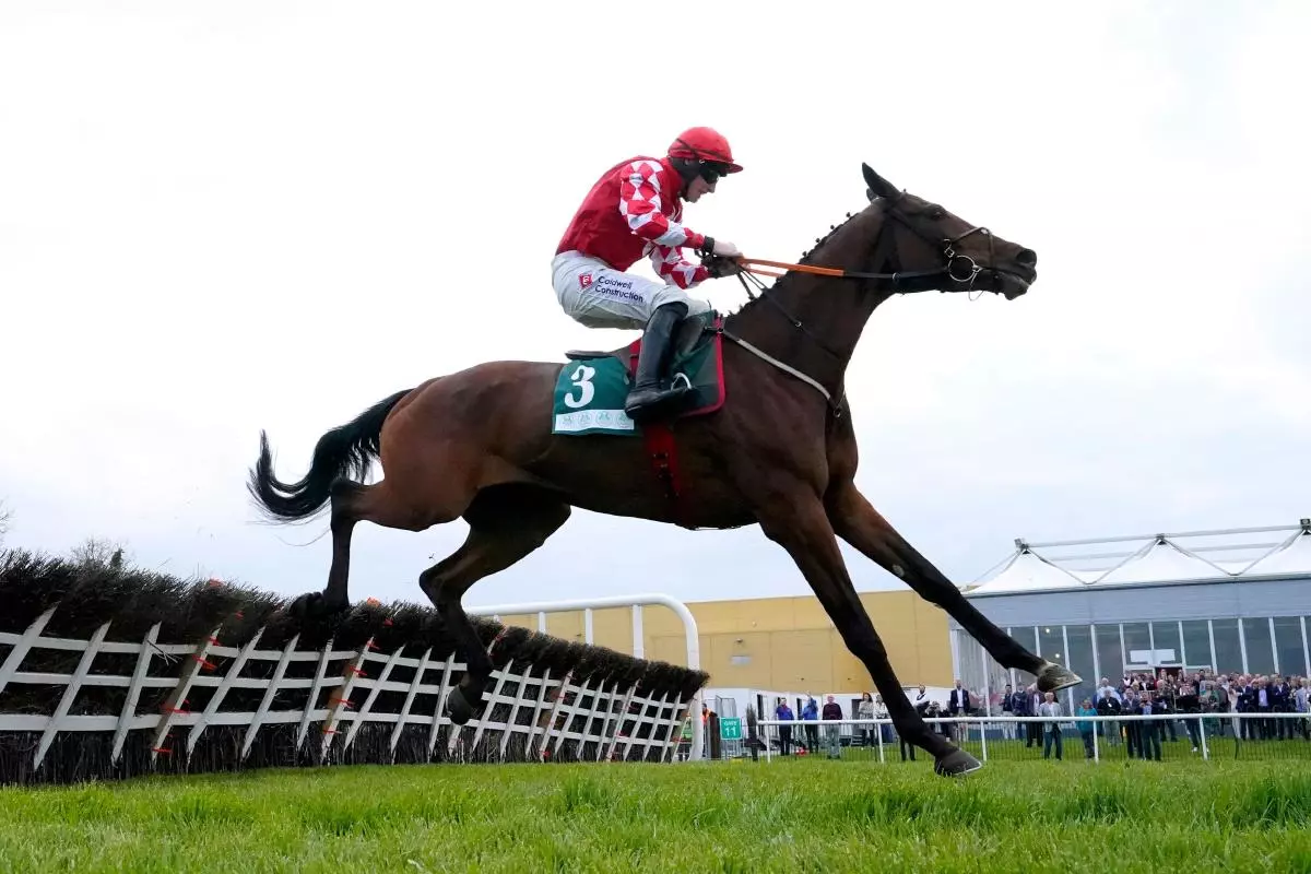 Mighty Potter ridden by jockey Jack Kennedy clears a jump on their way to winning the Bective Stud Champion Novice Hurdle