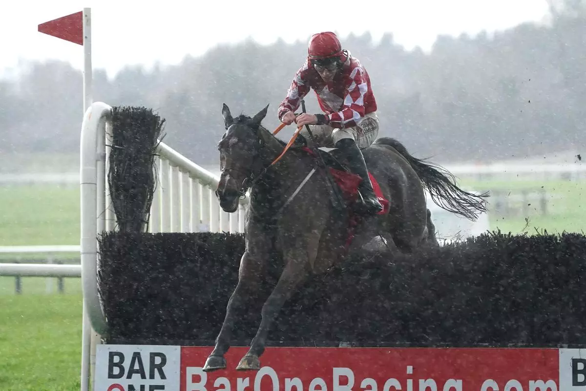 Mighty Potter ridden by jockey Jack Kennedy on their way to winning the Bar One Racing Drinmore Novice Chase on day two of the Winter Festival at Fairyhouse Racecourse
