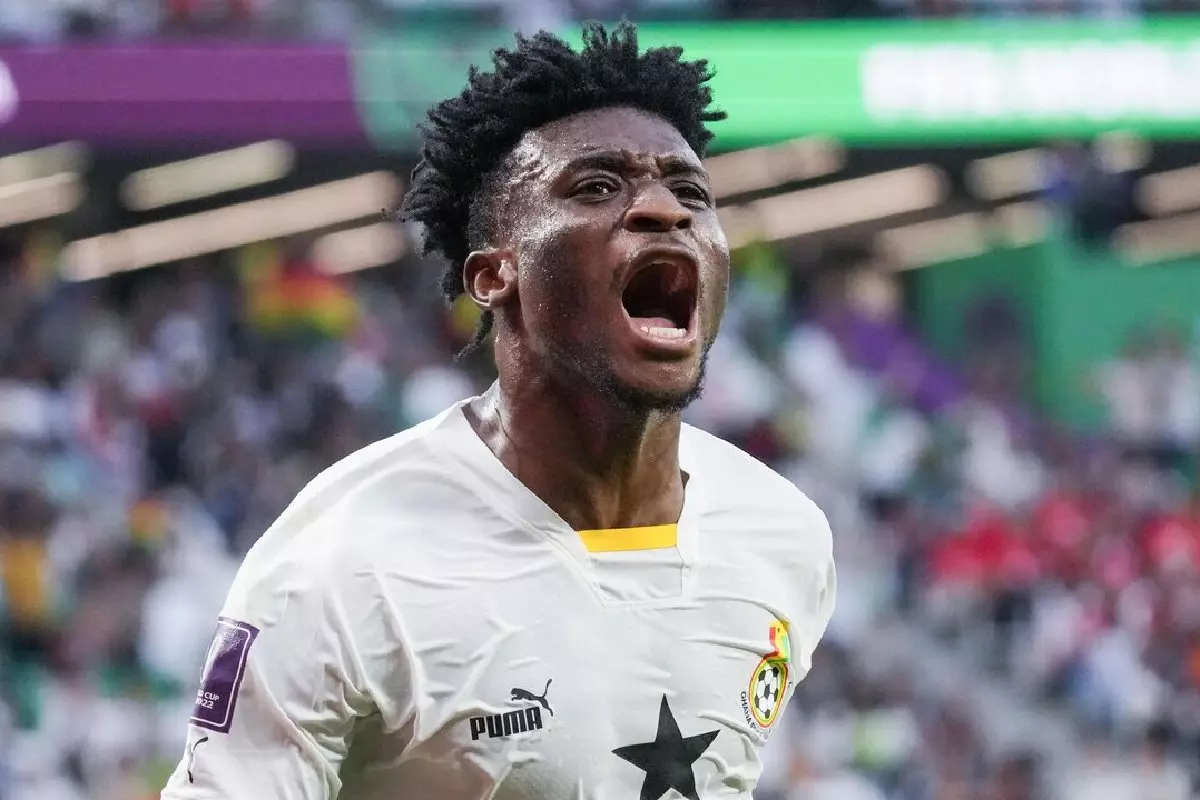 Mohammed Kudus of Ghana celebrates scoring against South Korea at the World Cup