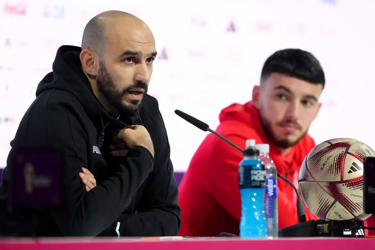 Morocco manager Walid Regragui during a press conference at the Main Media Centre in Doha