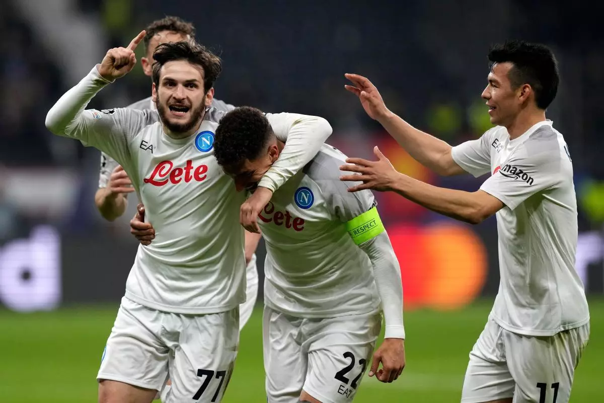 Napoli's Giovanni Di Lorenzo celebrates with team-mates