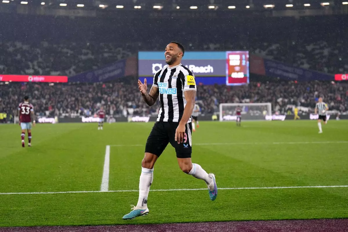 Newcastle United's Callum Wilson celebrates scoring their side's third goal of the game - April 2023