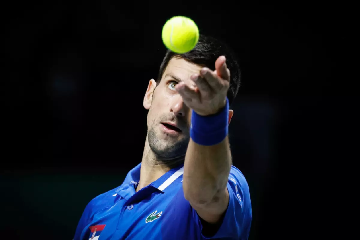 Novak Djokovic prepares to serve