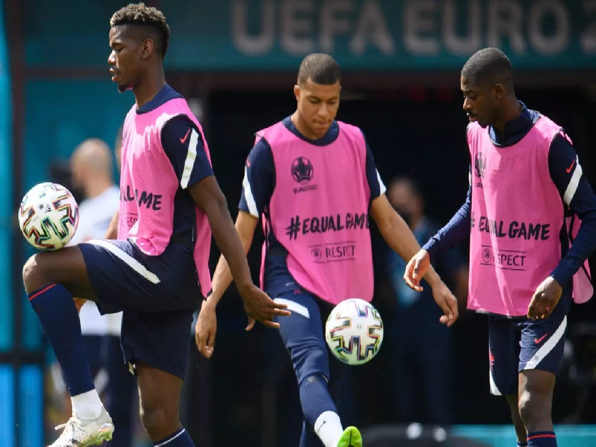 Paul Pogba Kylian Mbappe Ousmane Dembele France Jun21