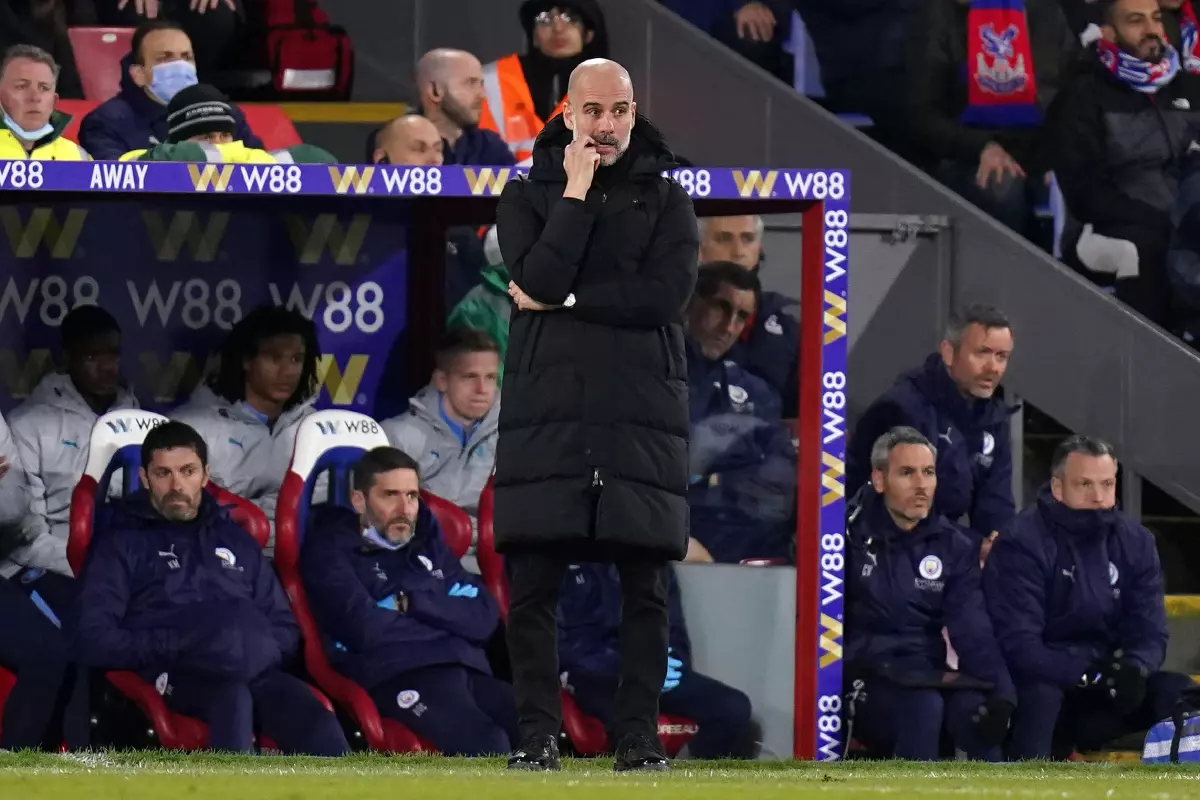 Manchester City manager Pep Guardiola during the Premier League match at Selhurst Park, London. Picture date: Monday March 14, 2022.