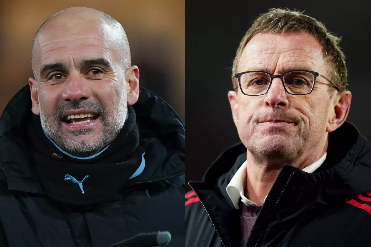 Manchester City manager Pep Guardiola and Manchester United boss Ralf Rangnick