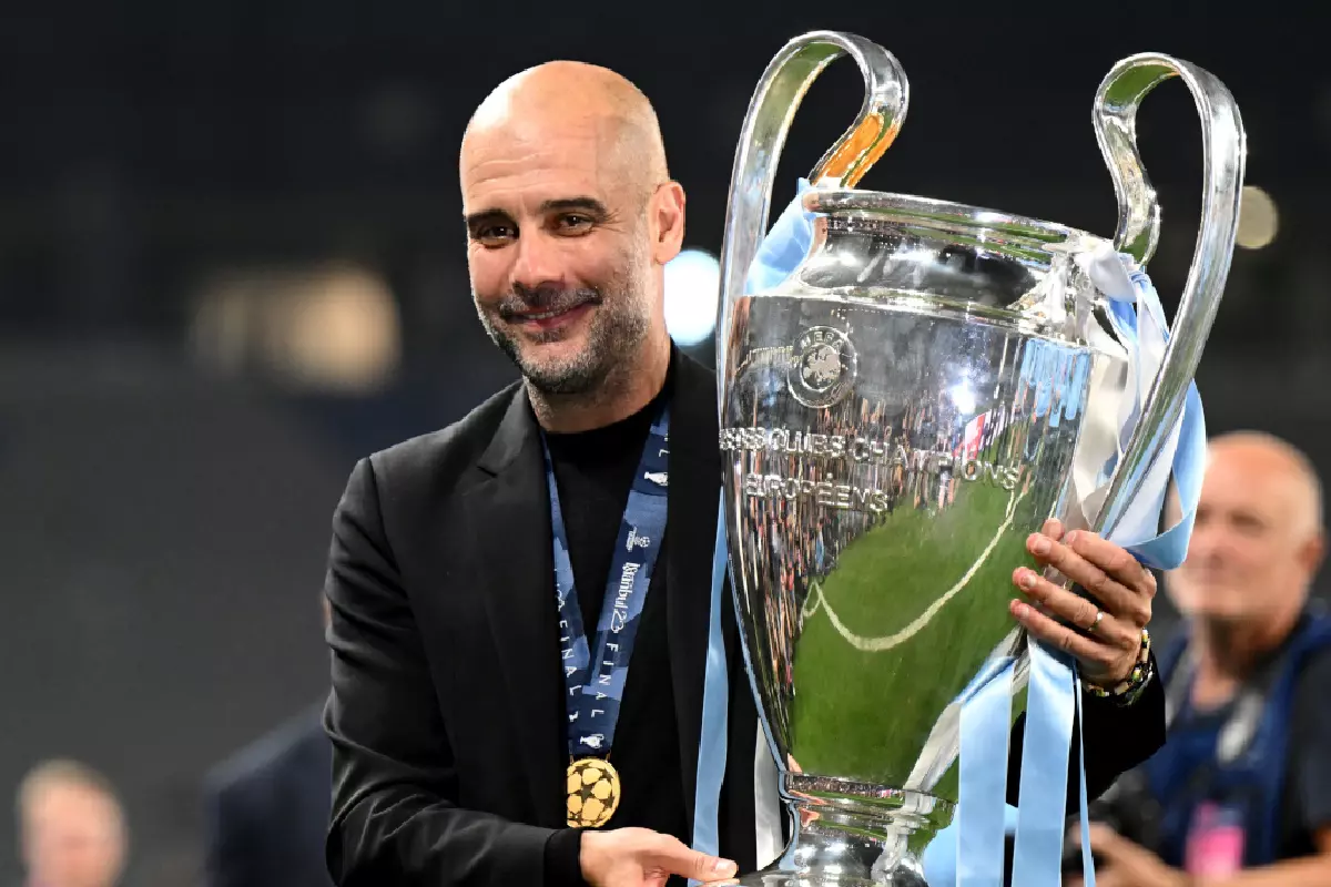Pep Guardiola with Champions League trophy June 2023