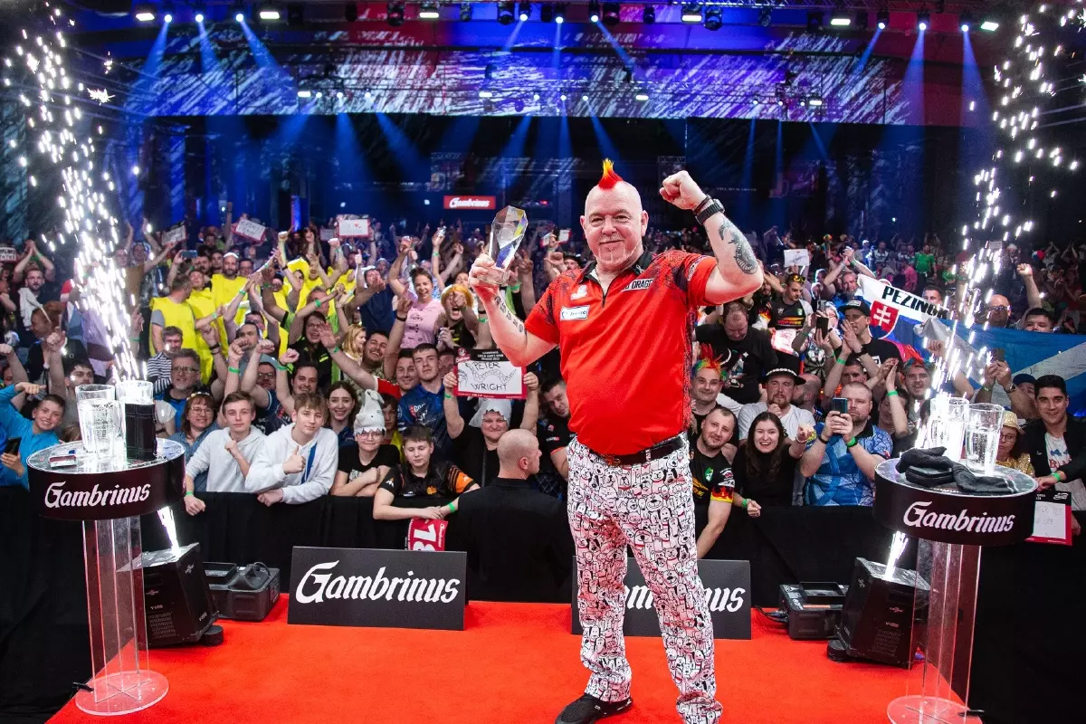 Peter Wright celebrates victory at the Czech Darts Open - May 2023
