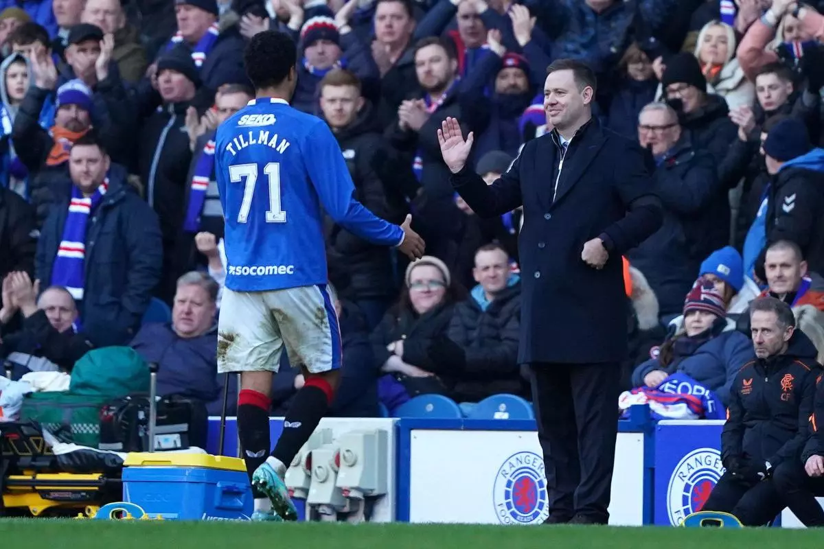 Rangers manager Michael Beale applauds Malik Tillman off the pitch