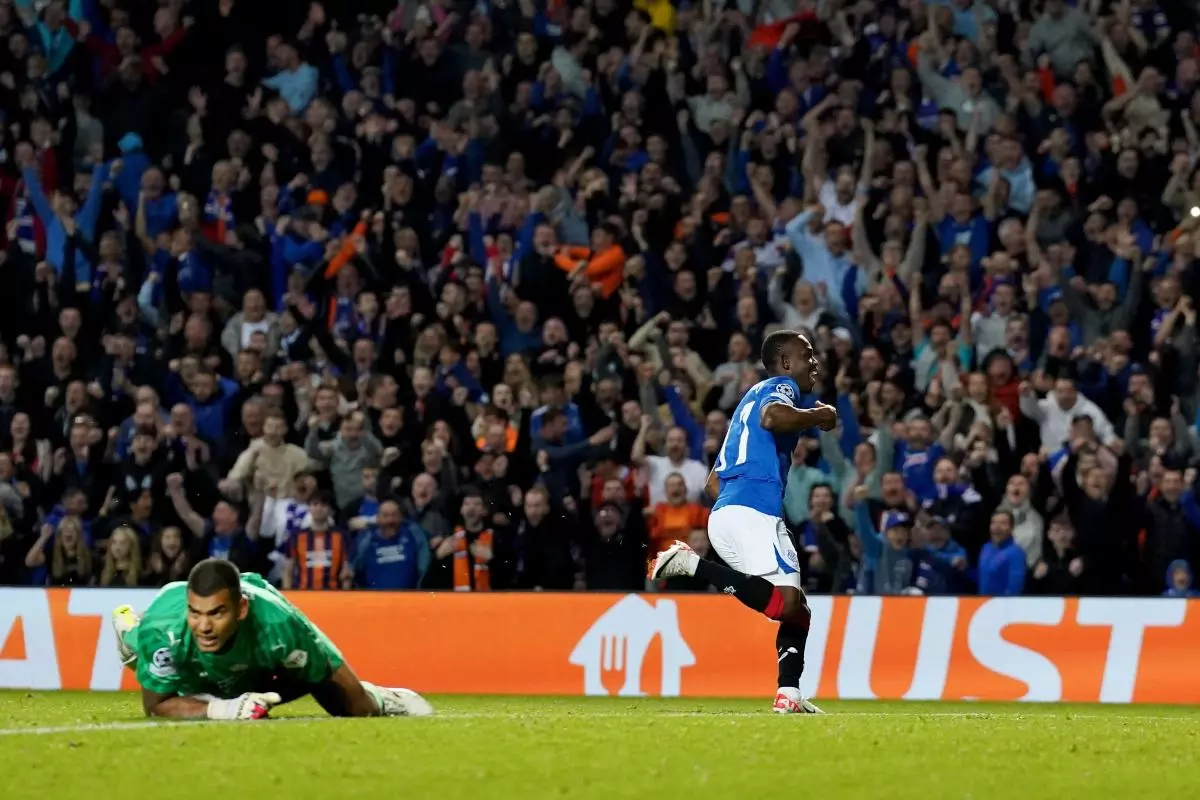 Rangers’ Rabbi Matondo celebrates scoring their sides second goal during the UEFA Champions League qualifying - Aug 2023