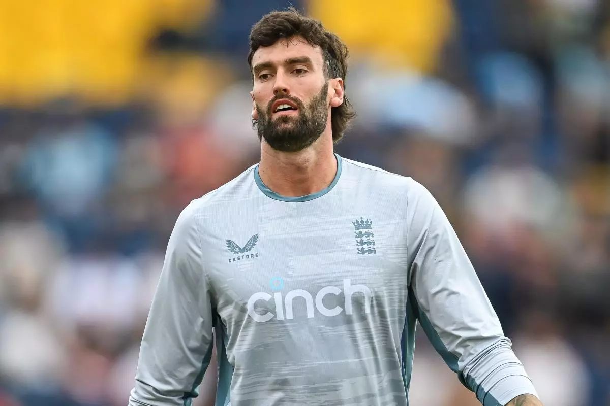 Reece Topley of England during a warmup session
