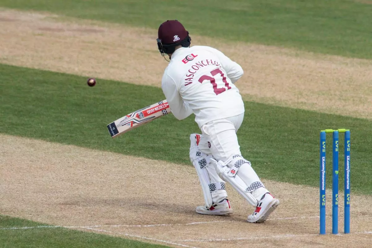 Ricardo Vasconcelos of Northamptonshire plays an on-drive - April 2023