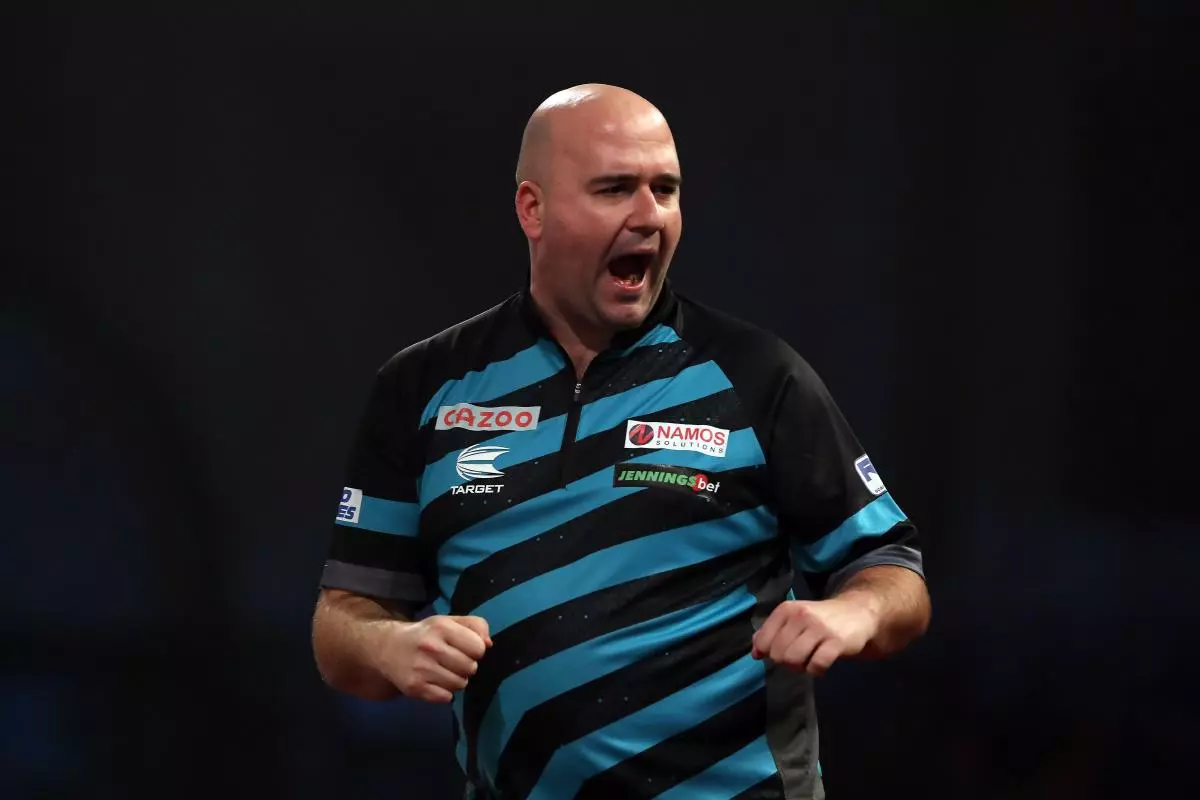 Rob Cross celebrates in his match against Chris Dobey - December 2022