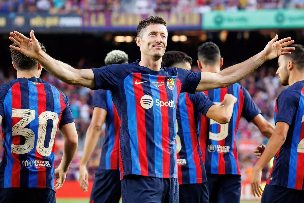 Robert Lewandowski celebrates after scoring a goal