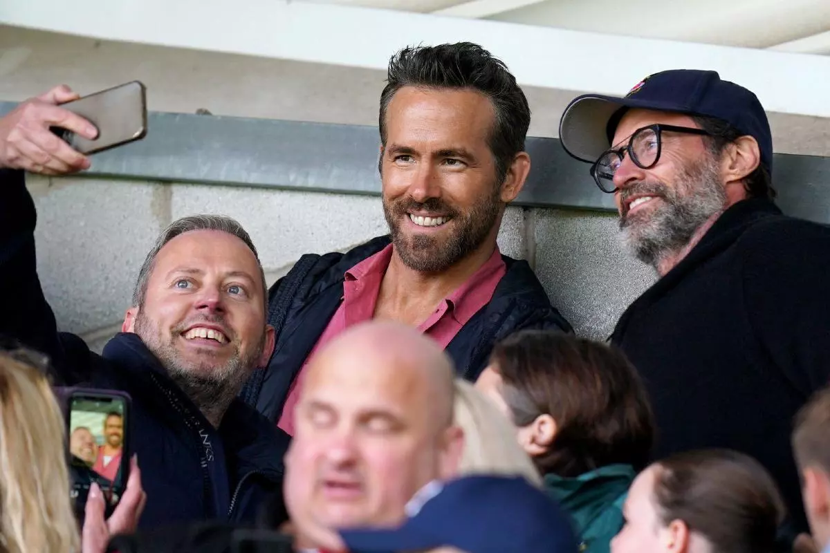 Wrexham Co-Owner, Ryan Reynolds (centre) and Hugh Jackman