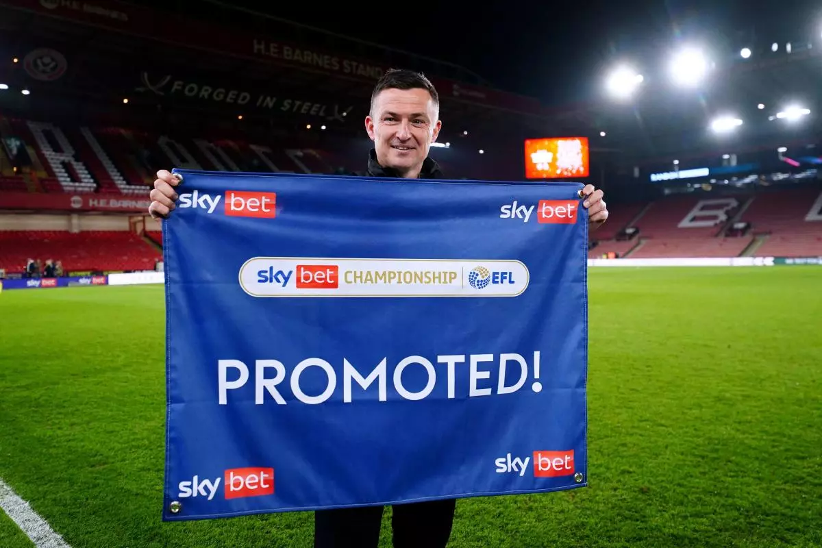Sheffield United manager Paul Heckingbottom celebrates promotion to the Premier League - April 2023