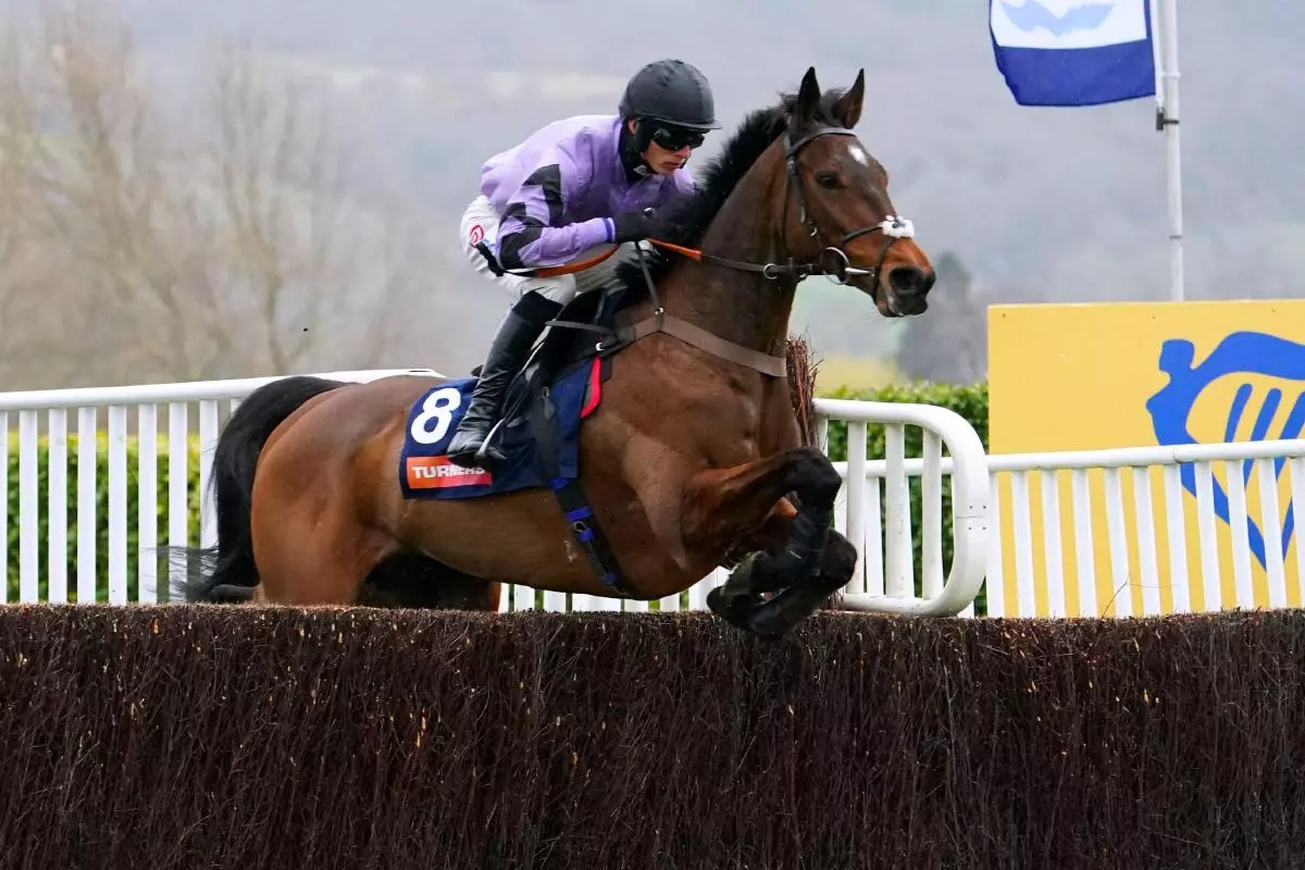Stage Star ridden by jockey Harry Cobden on their way to winning the Turners Novices' Chase