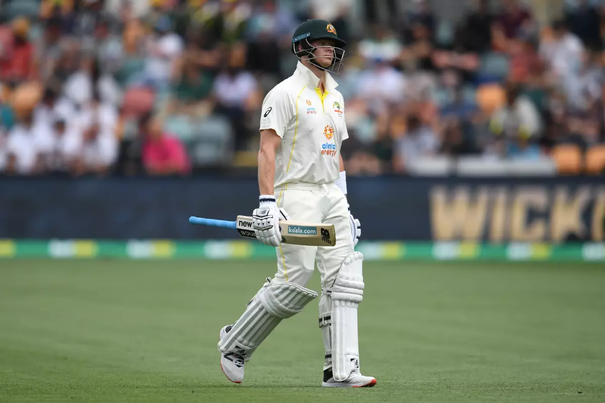 Steve Smith of Australia is seen after losing his wicket to Ollie Robinson of England during Day 1 of the Fifth Ashes Test