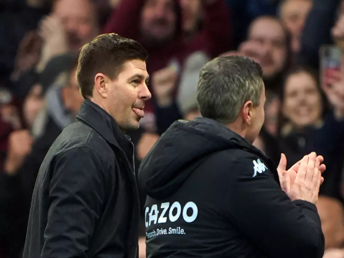 Steven Gerrard winds up the Everton fans after Aston Villa win