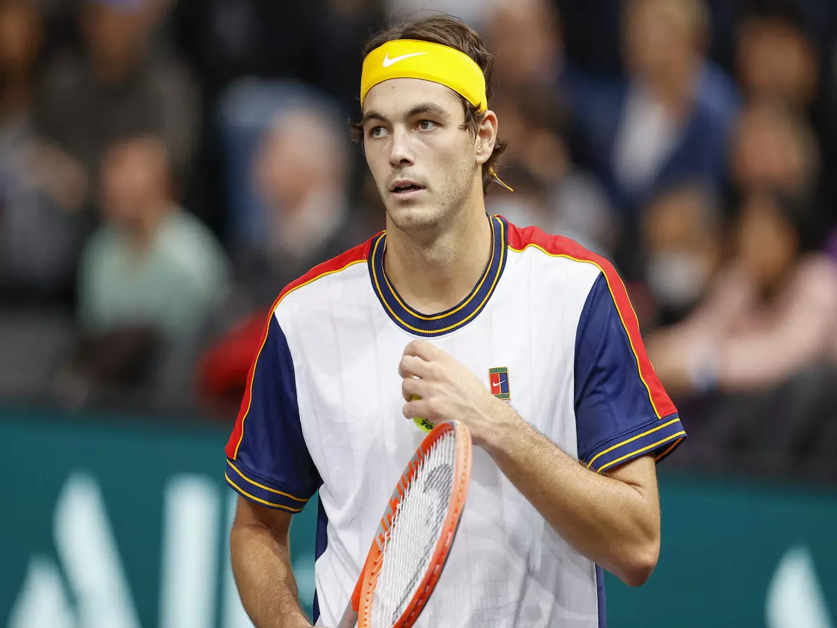 Taylor Fritz (USA) In action during the Rolex Paris Masters 2021, match between Novak Djokovic (SRB) and Taylor Fritz (USA), ATP Tennis Masters 1000
