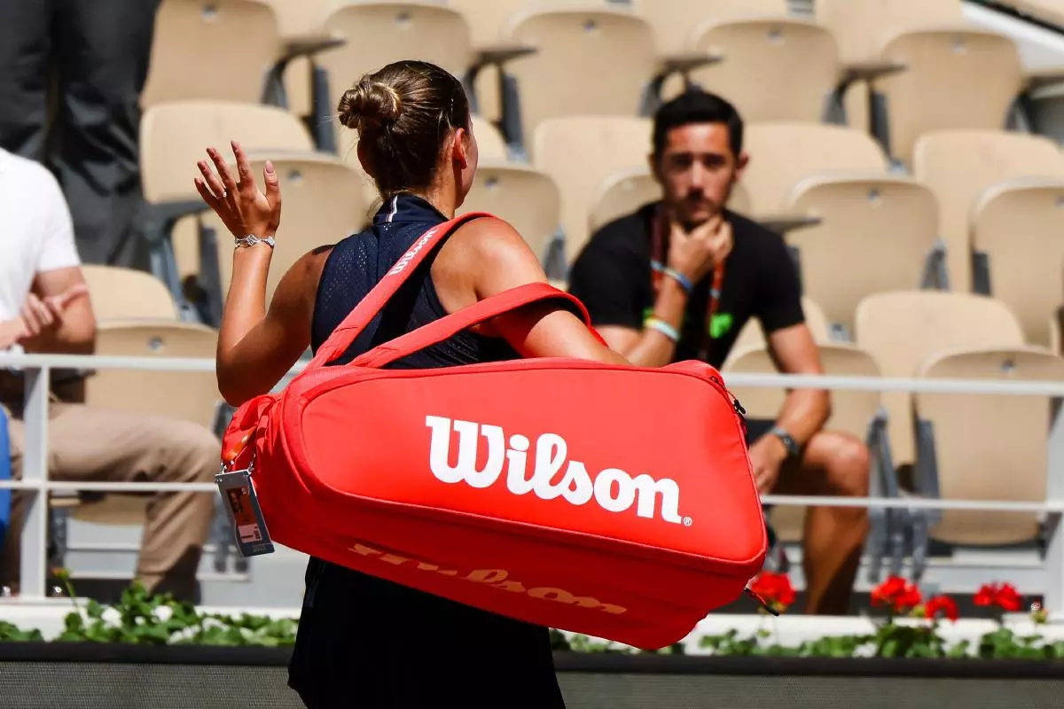 Tennis player Marta Kostyuk from the Ukraine is in action at the 2023 French Open - May 2023