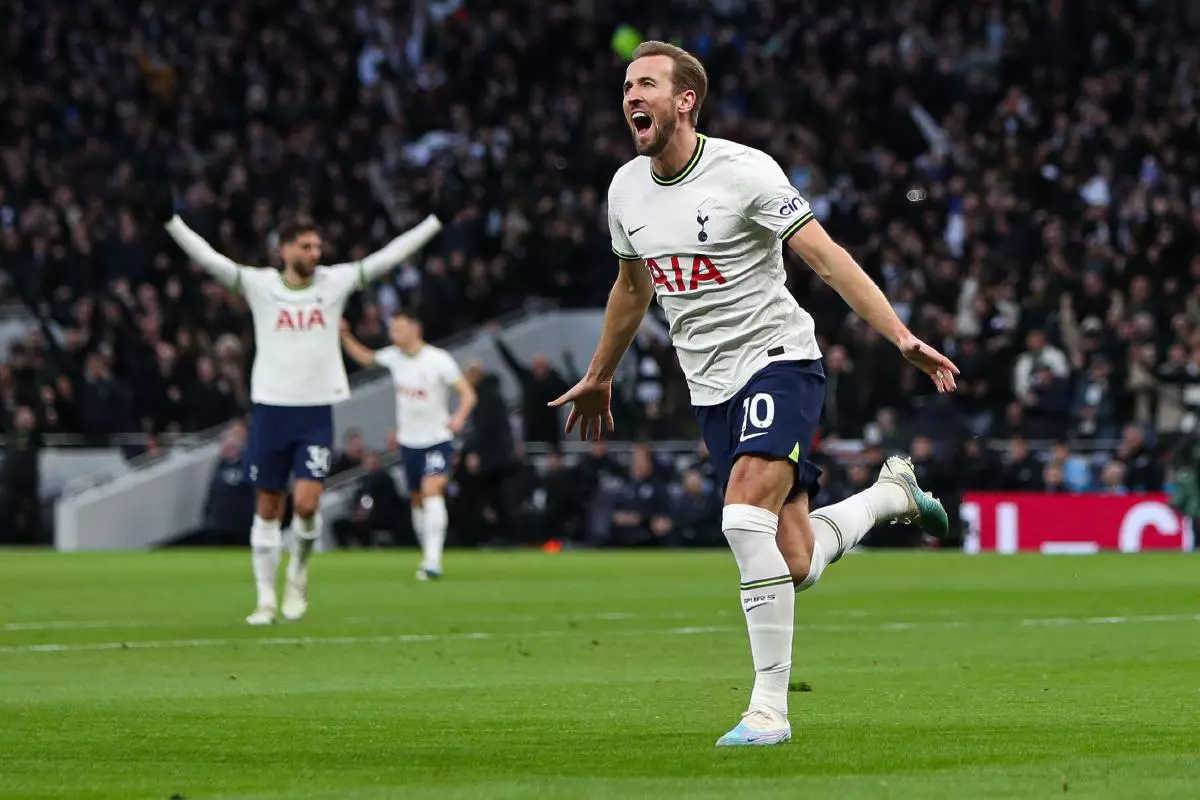 Tottenham's Harry Kane celebrates becoming the club's all-time top goalscorer with opening goal against Man City
