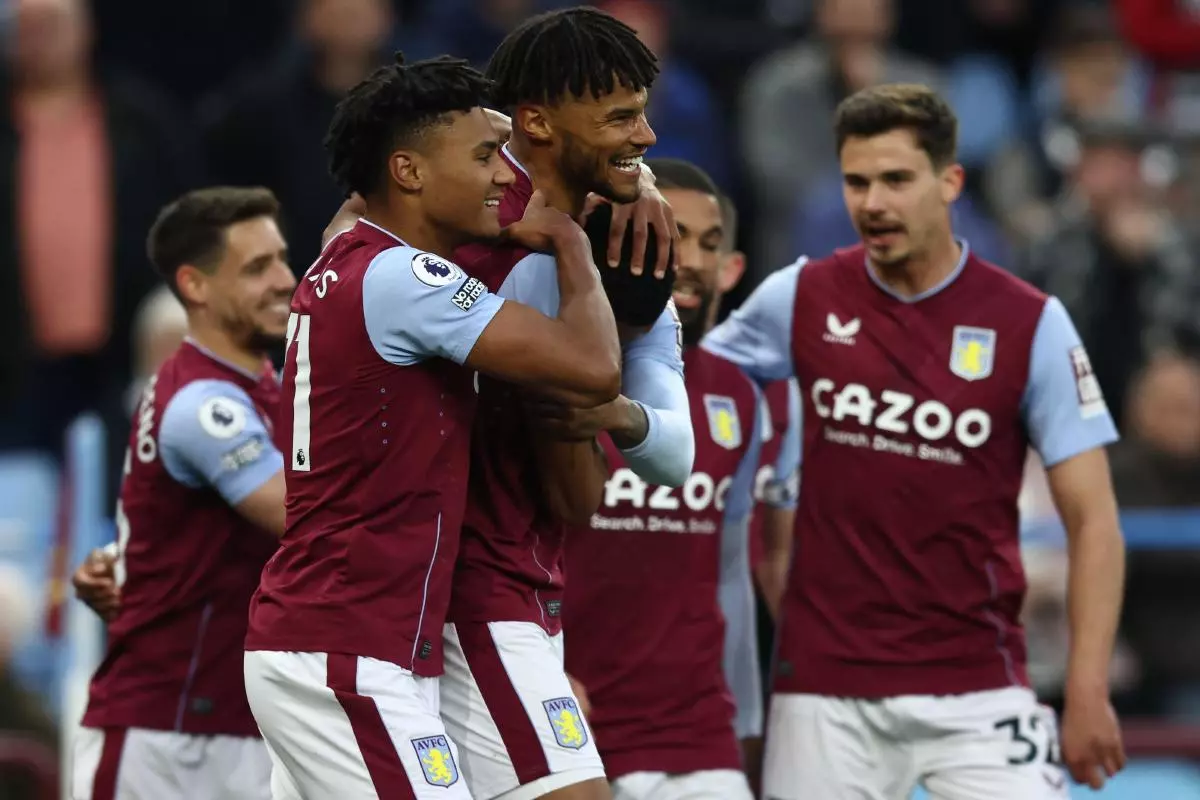 Tyrone Mings of Aston Villa celebrates scoring