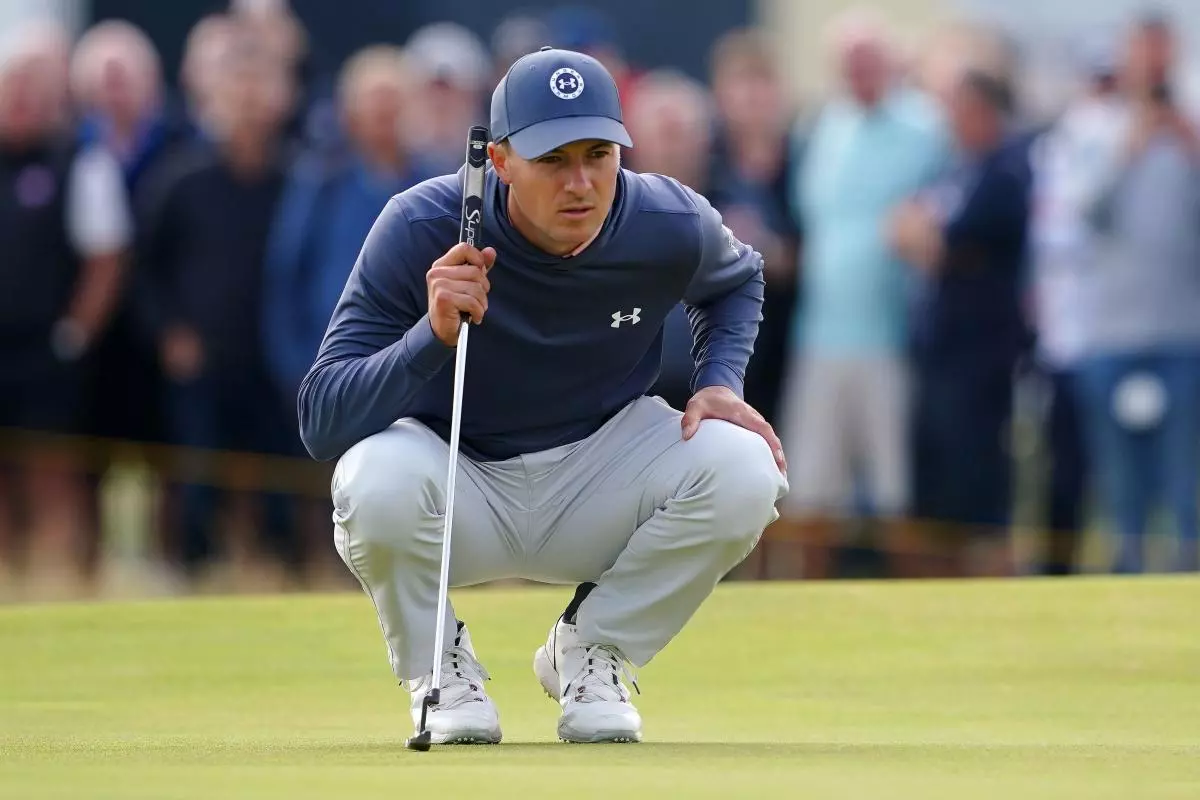 USA's Jordan Spieth lines up a putt during day one of The Open at the Royal Liverpool