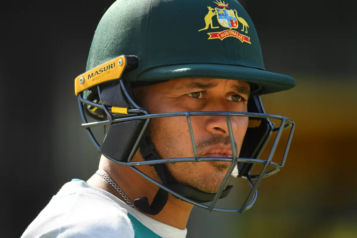 Usman Khawaja of Australia looks on during an Australia Test team training session at The MCG, Melbourne, Wednesday, February 23, 2022.