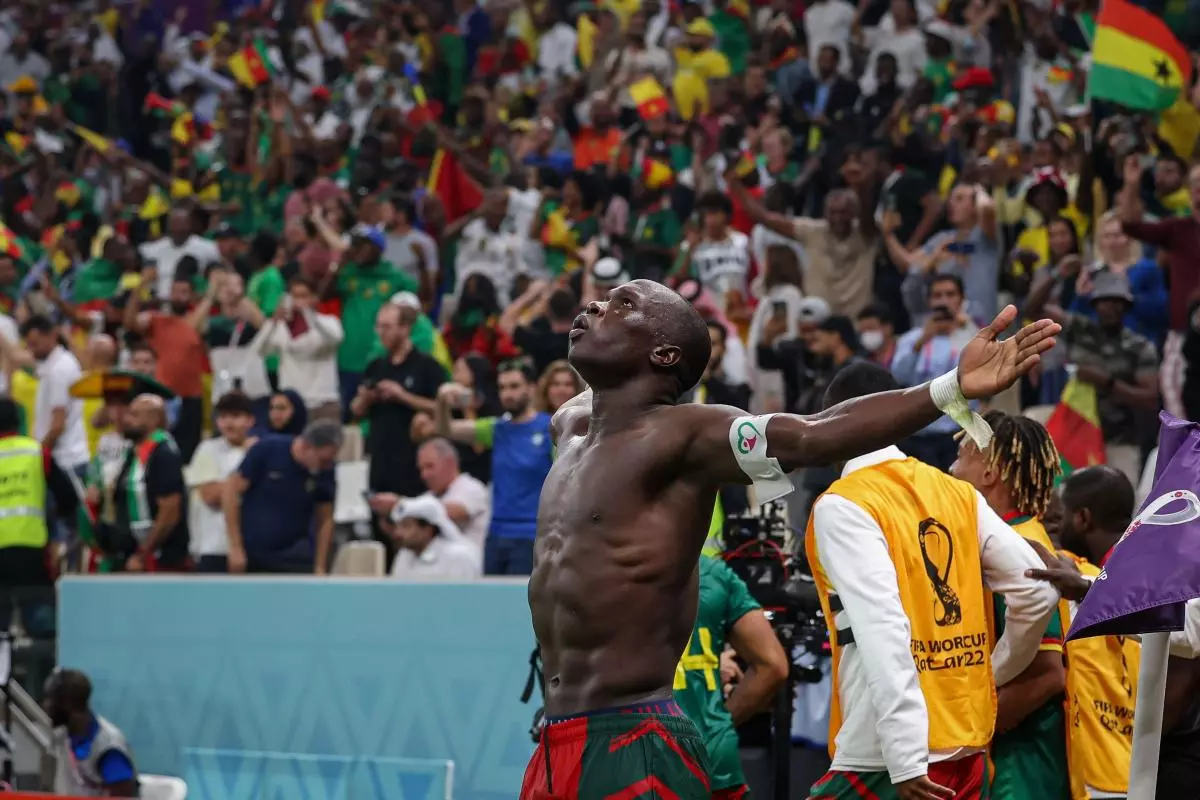 Vincent Aboubakar celebrates World Cup goal v Brazil