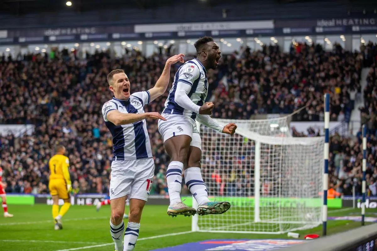 West Brom's Daryl Dike celebrates with Jed Wallace