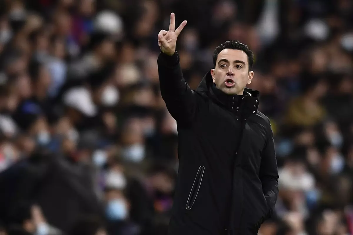 Xavi Hernandez head coach of Barcelona gives instructions during the La Liga Santander match