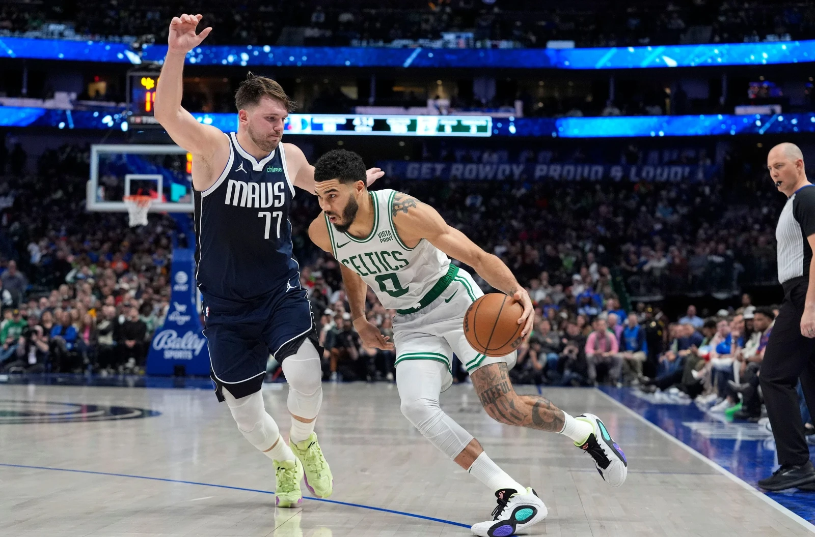 Dallas Mavericks' Luka Doncic and Boston Celtics' Jayson Tatum