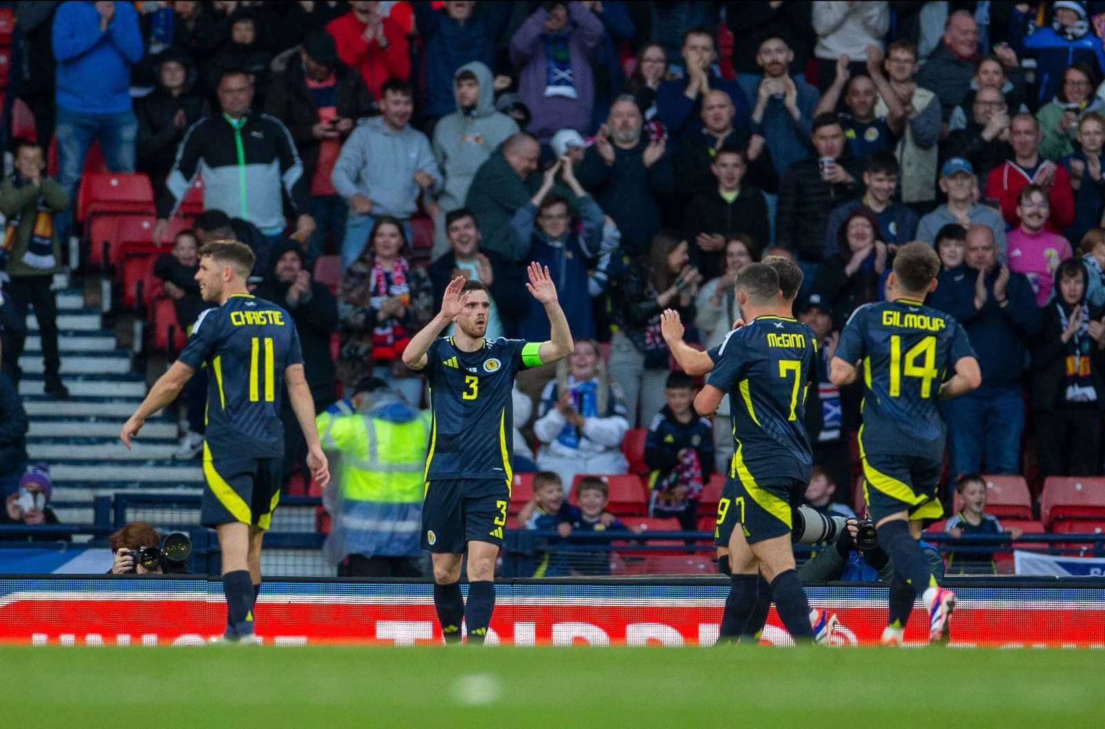 Scotland celebrate Andy Robertson goal