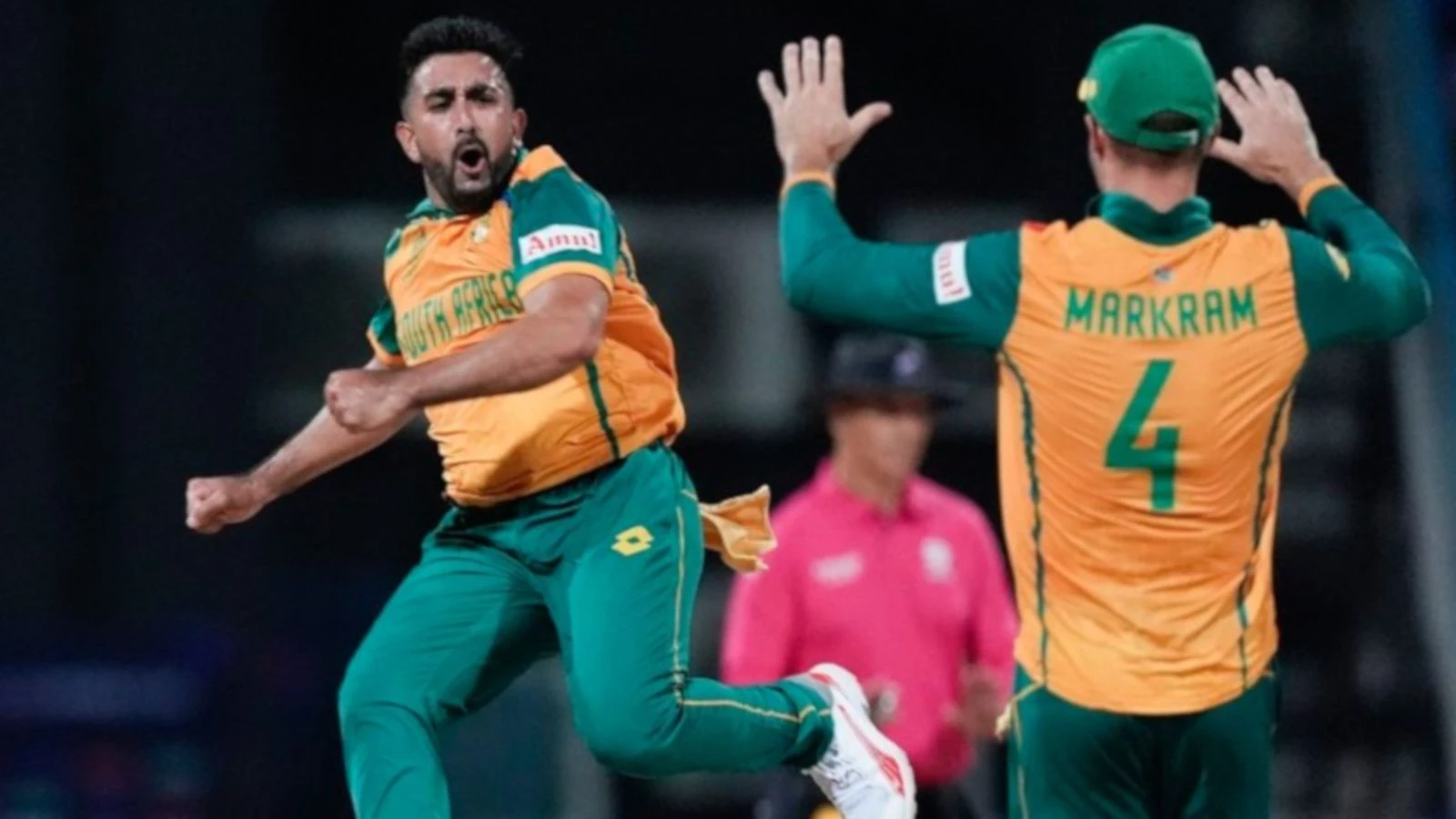 Tabraiz Shamsi and Aiden Markram celebration